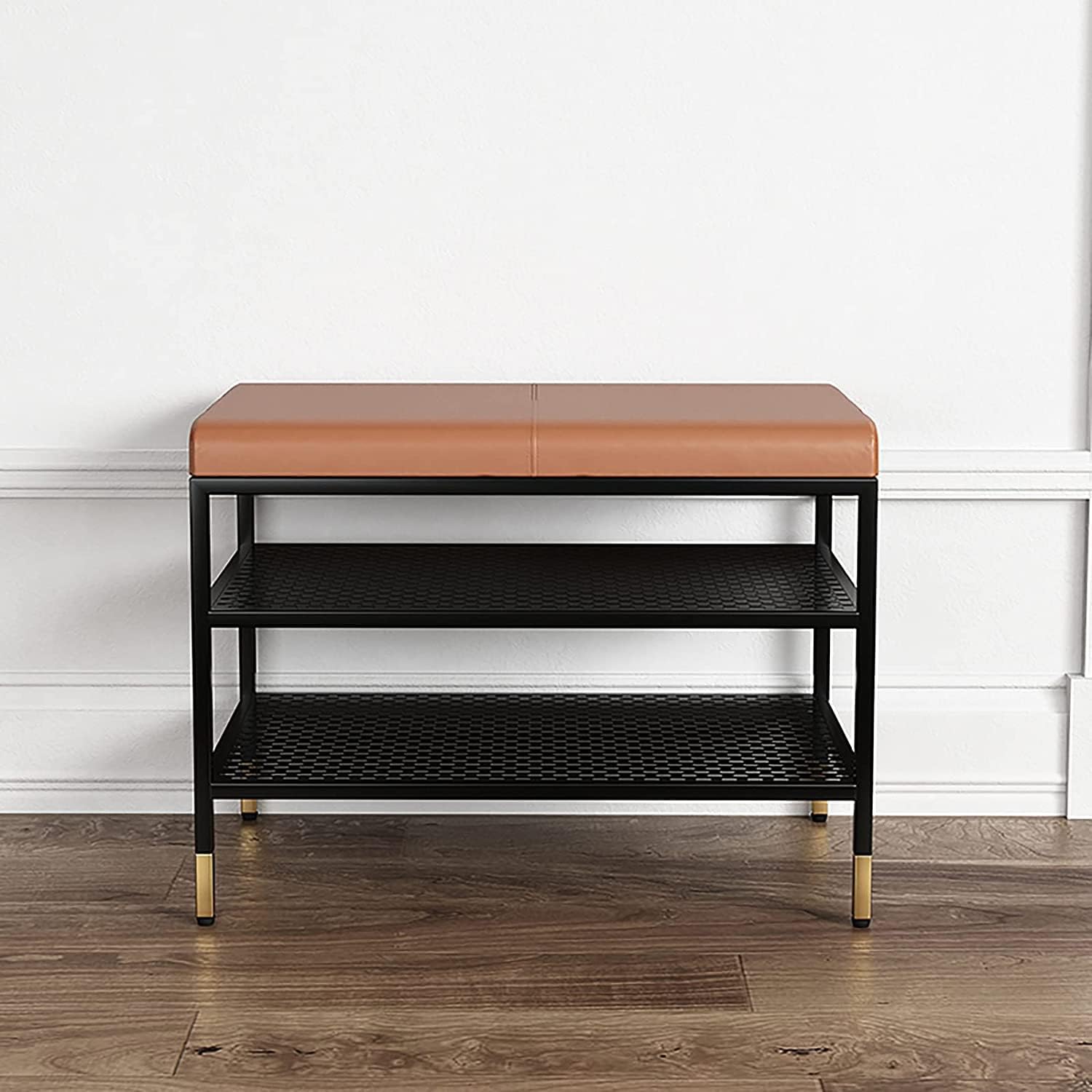 玄関靴ベンチ 収納ベンチ 金属フレーム付きベッドベンチ靴ベンチラックの端、耐久性と安定性に 保護パ..
