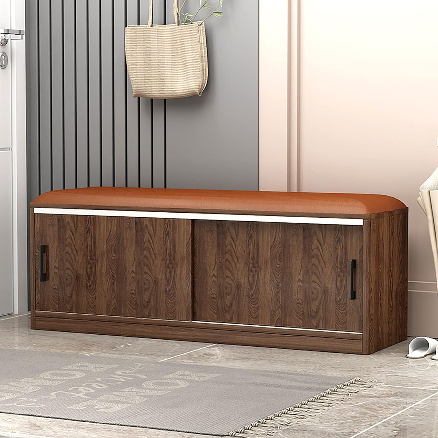 ドア玄関ベンチ靴収納、収納ベンチ靴ベンチ木製収納と2つのキャビネット、玄関リビングルームとベッドルーム用のシットクッション、90 * 35 * 43CM D
