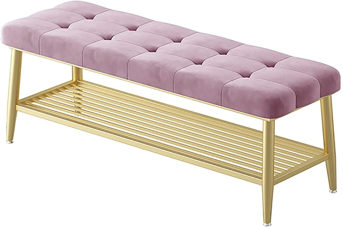 玄関靴ベンチ 収納ベンチ ベッドベンチの端 メタルフレーム靴スツール 収納靴ベンチ 調節可能なフット..