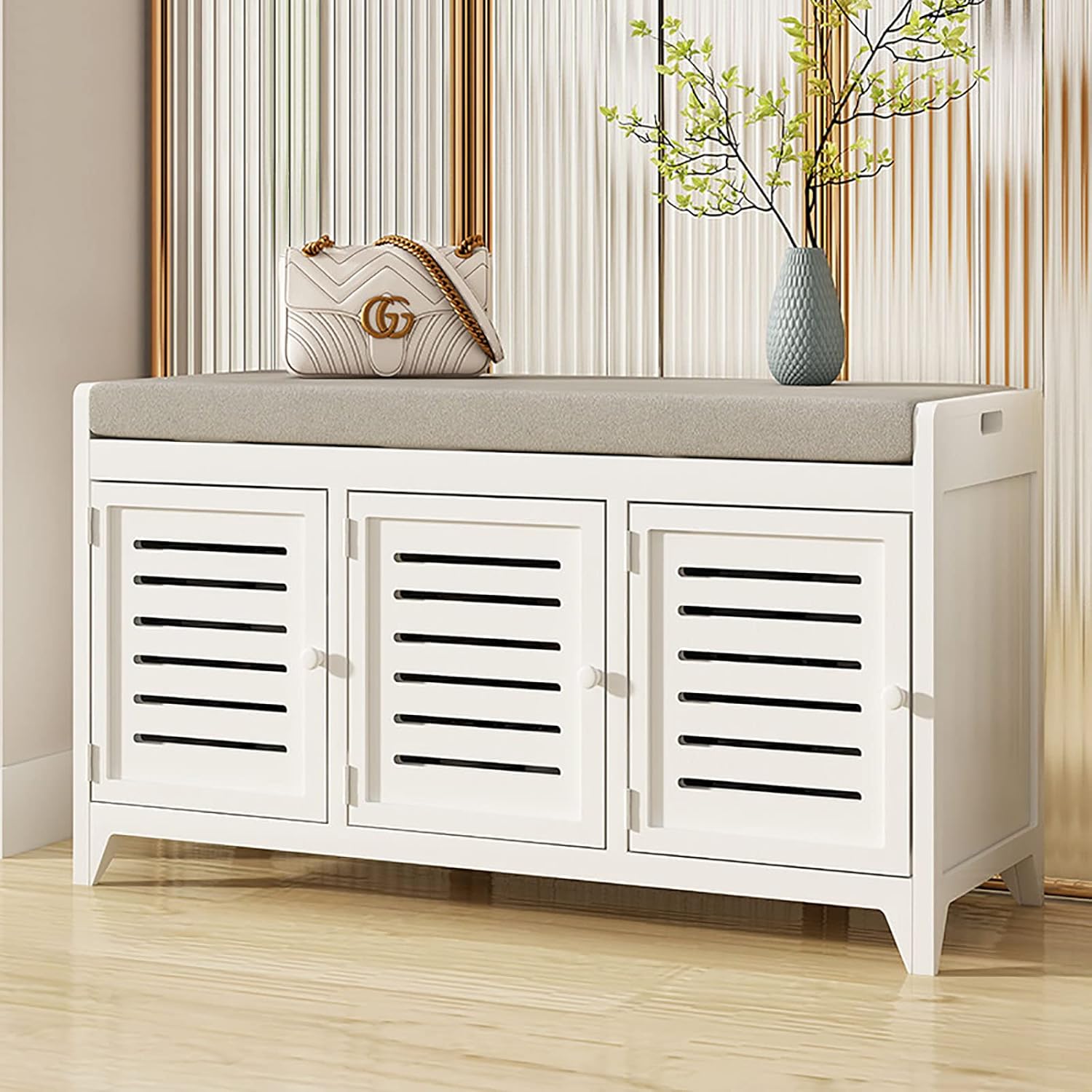 座席付き靴収納ベンチ、収納付き靴ベンチ、キャビネット3つ付きのモダンな玄関ベンチ、寝室の玄関廊下..