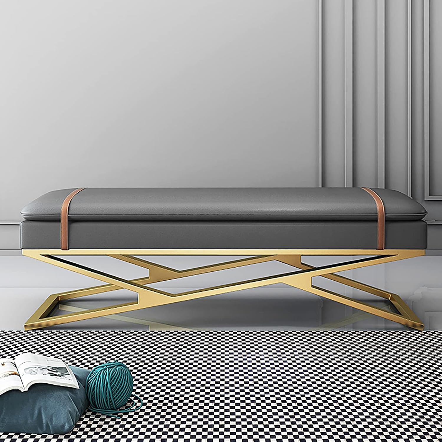 2 層ソフト クッション ベンチ シート ゴールデン ベースとモダンな玄関靴のベンチ,ベッド ベンチ快適..