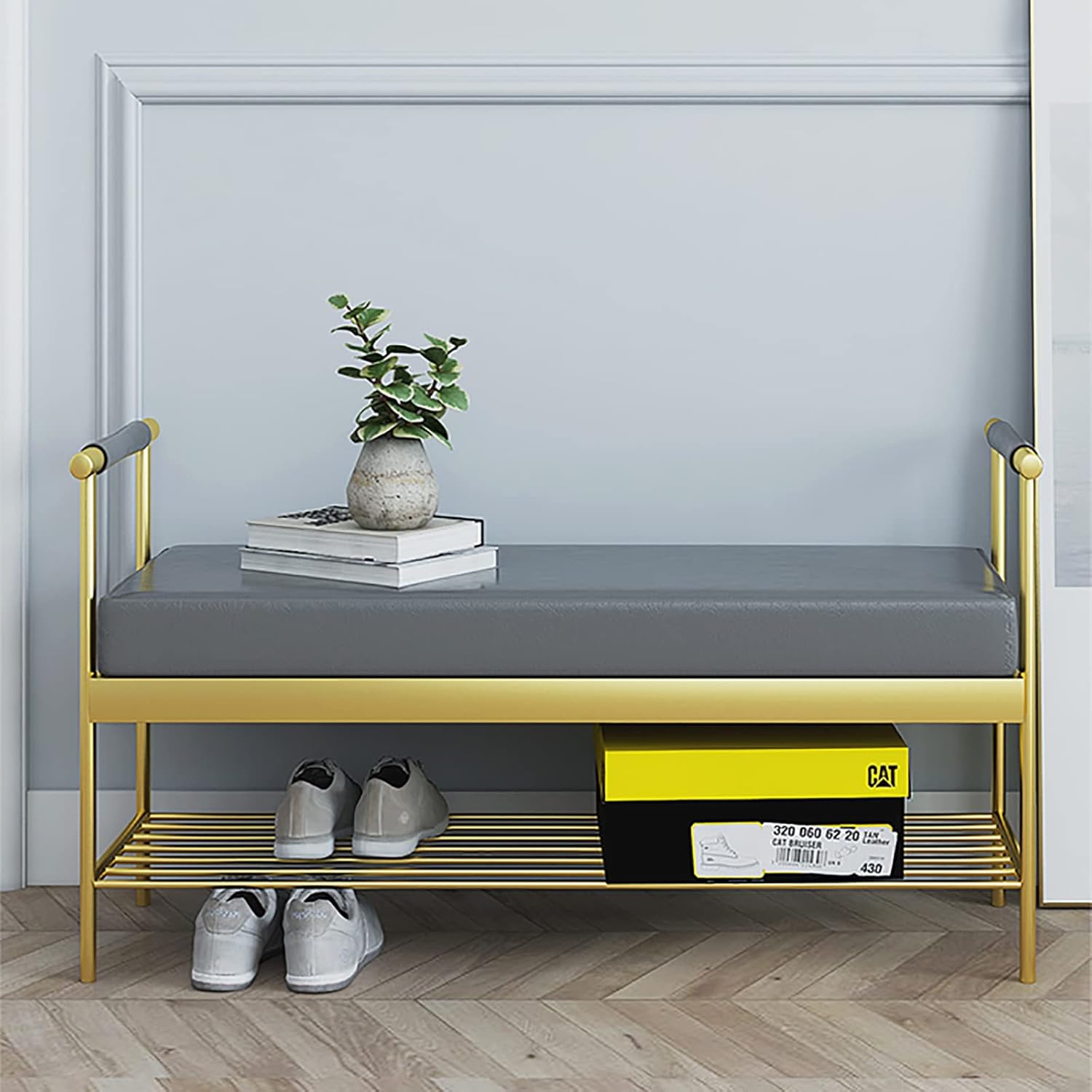 豪華な 玄関ベンチ アームレスト付き 厚く 布張り 靴のベンチ 靴のオーガナイザー 靴ラック ベンチ,ベ..