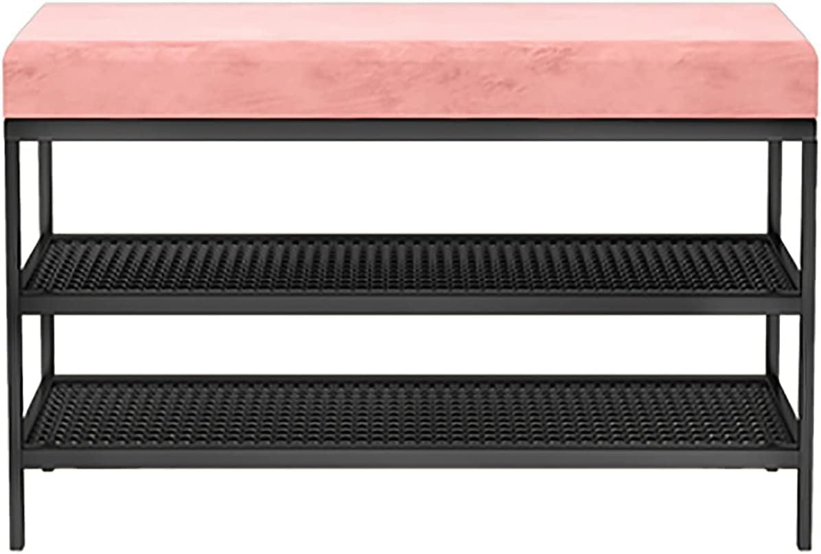 玄関靴ベンチ 収納ベンチ ベッドベンチの端 2段 モダンな靴収納ベンチ 塗装錬鉄フレーム付き 靴スツー..