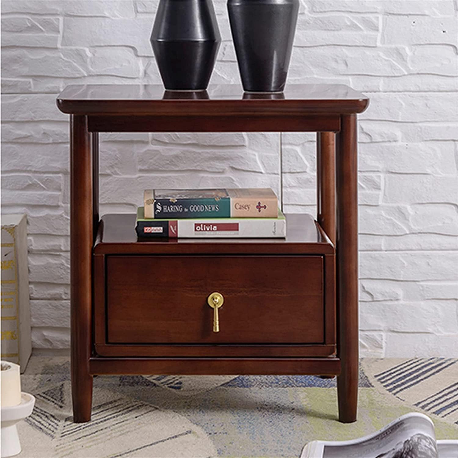 寝室の収納キャビネットのための軽い贅沢なナイトスタンド、1つの引出しが付いているヴィンテージのベ..