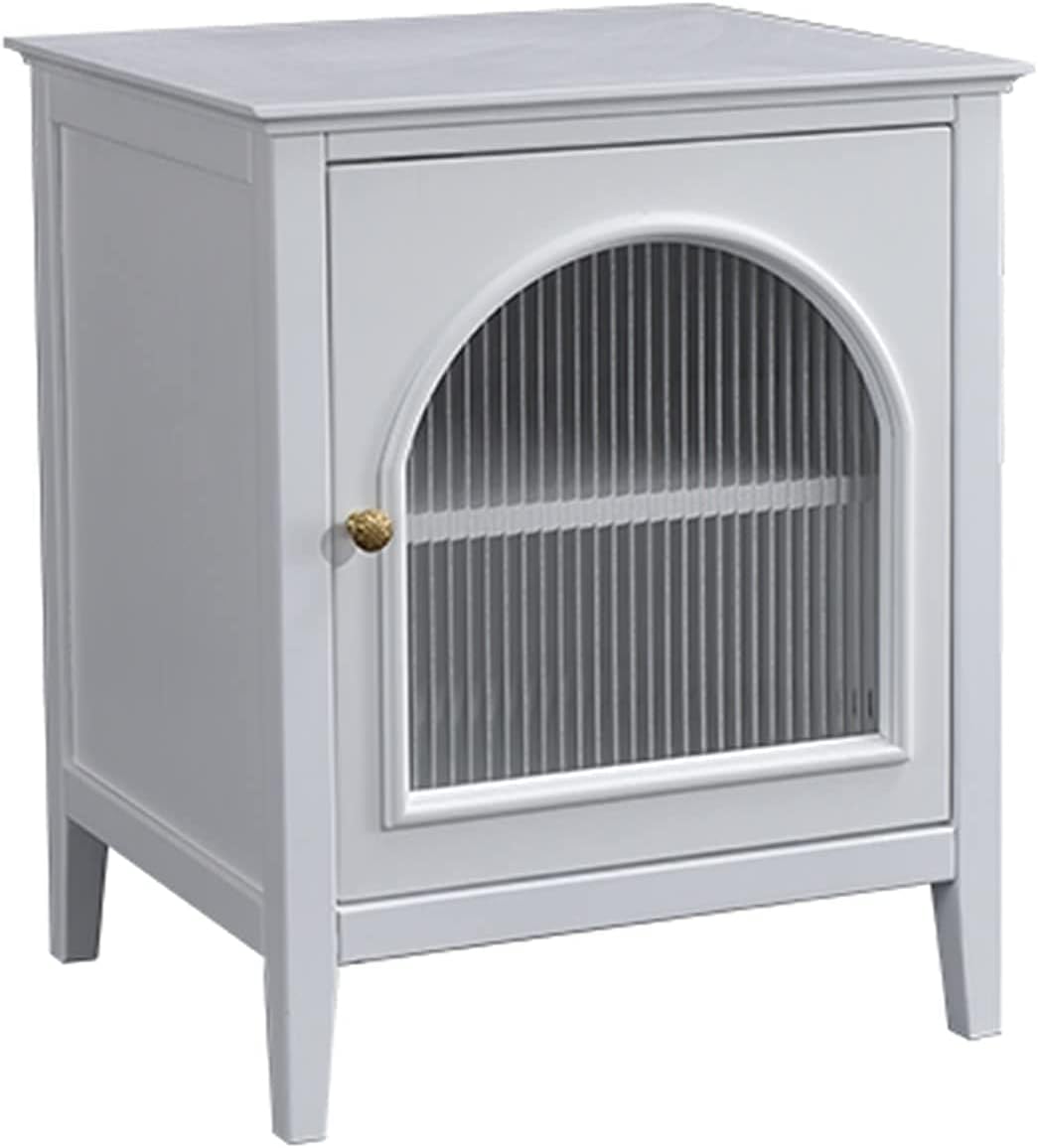 ライトラグジュアリーベッドサイドテーブルホワイトソリッドウッド、ドア付きシンプルモダンナイトスタ..