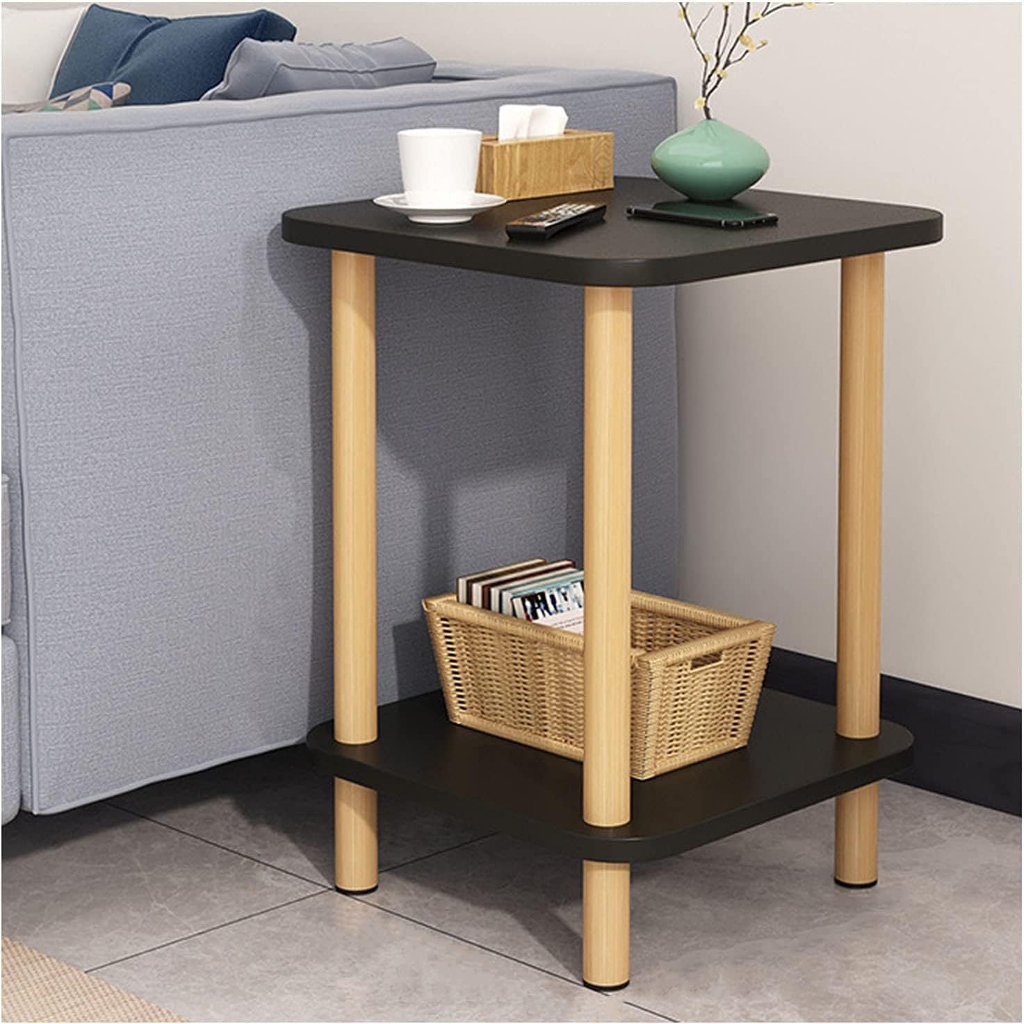 モバイルサイドテーブルテーブルソファモバイルストレージ木製エンドテーブル、無垢材のベッドサイドテ..