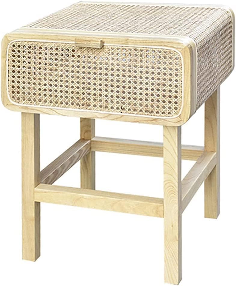 ベッドルーム用ソリッドラタンベッドサイドテーブルウッド、ドア付き北欧ミニマリストモダンナイトスタ..