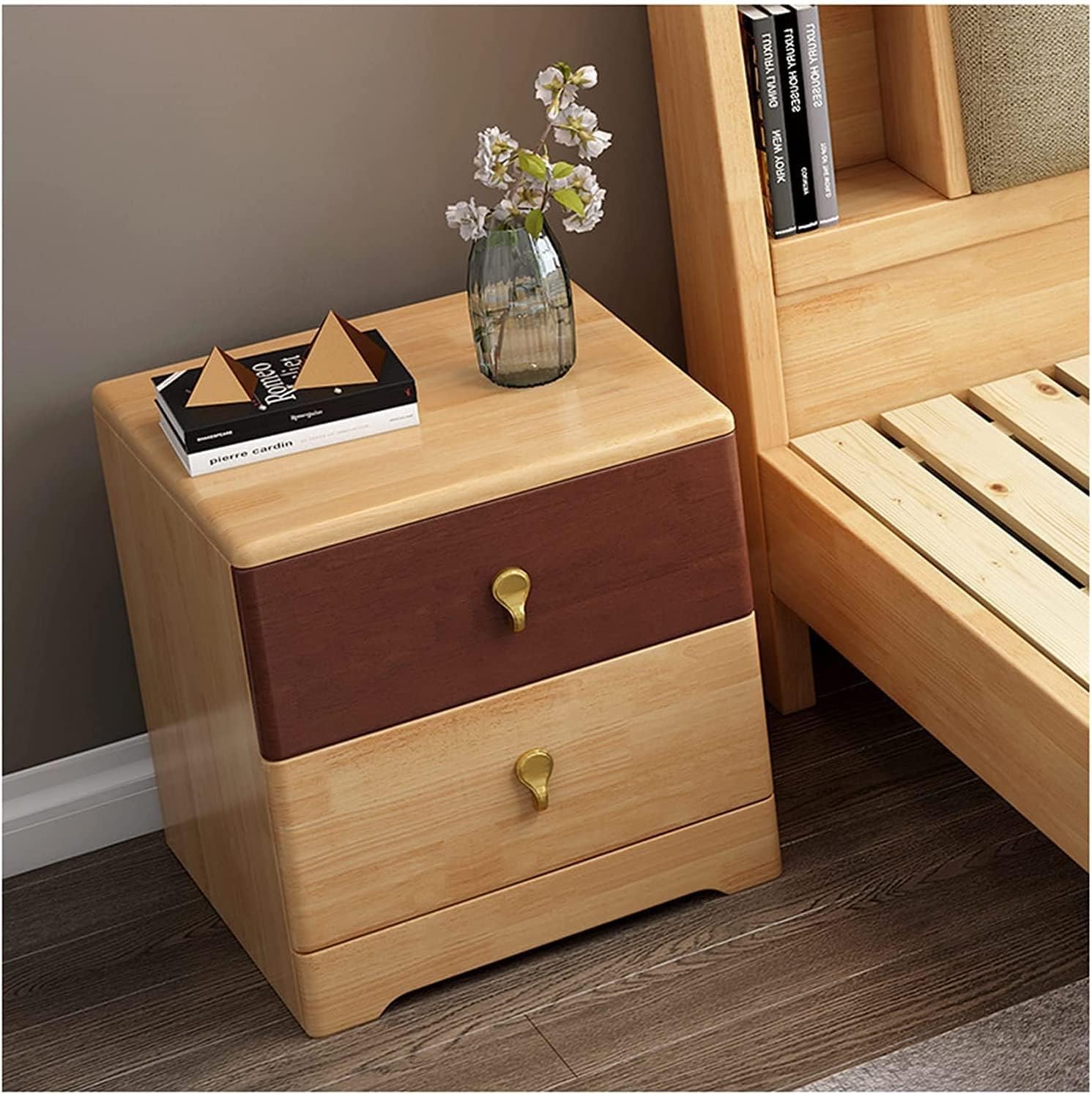 北欧のベッドサイドテーブル木製ソリッド、モダンでシンプルな小さなアパートのナイトスタンド、引き出..