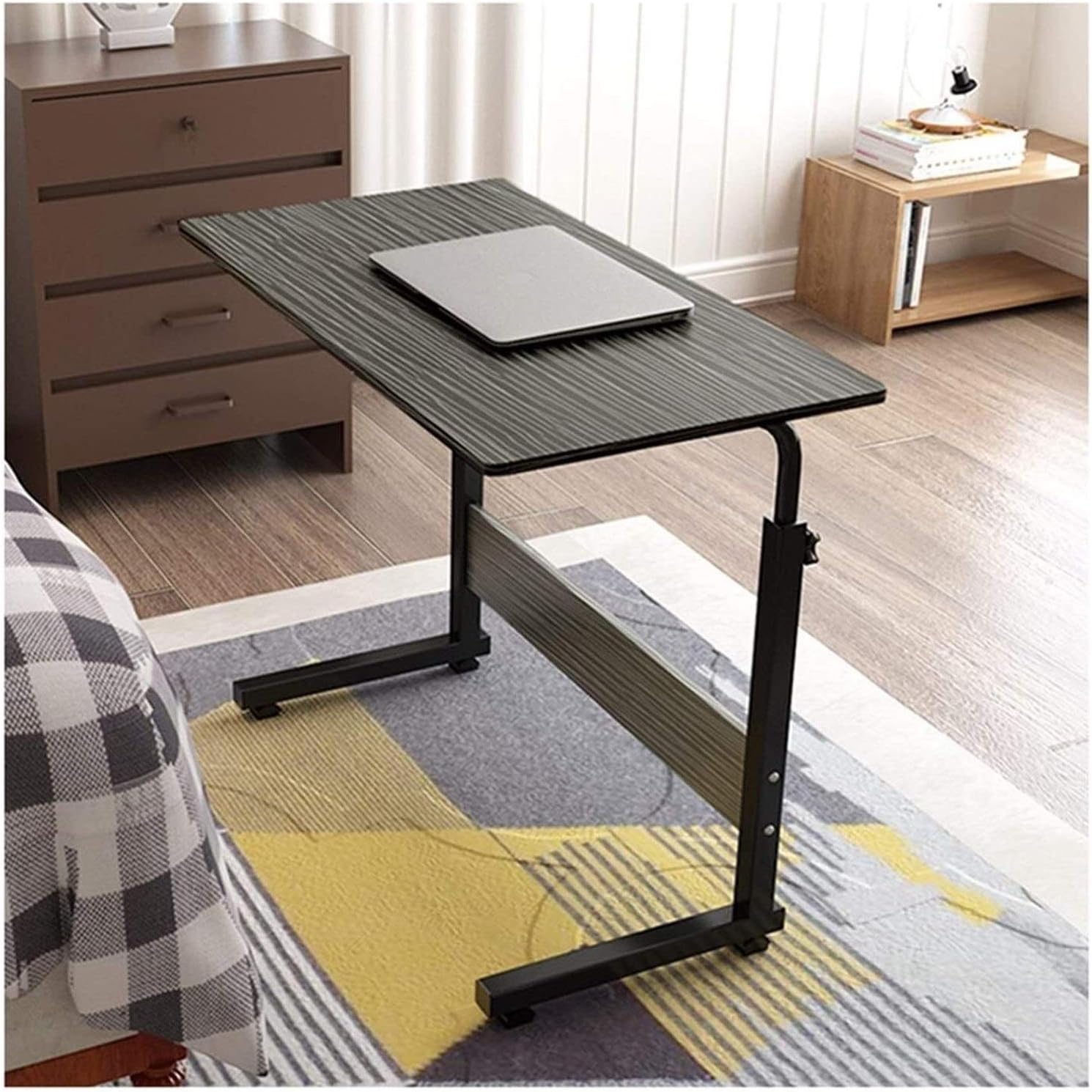 ベッドサイドテーブル キャスター付き ベッドサイドデスク C字型ベース ノートパソコンデスク ホームオ..