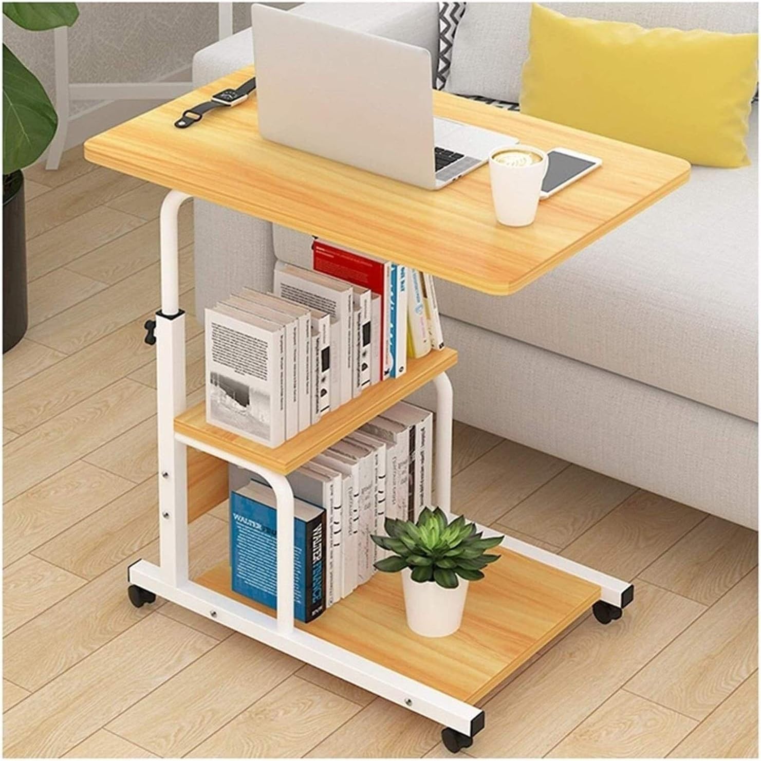 ベッドサイドテーブル キャスター付き ベッドサイドデスク C字型ベース ノートパソコンデスク ホームオ..