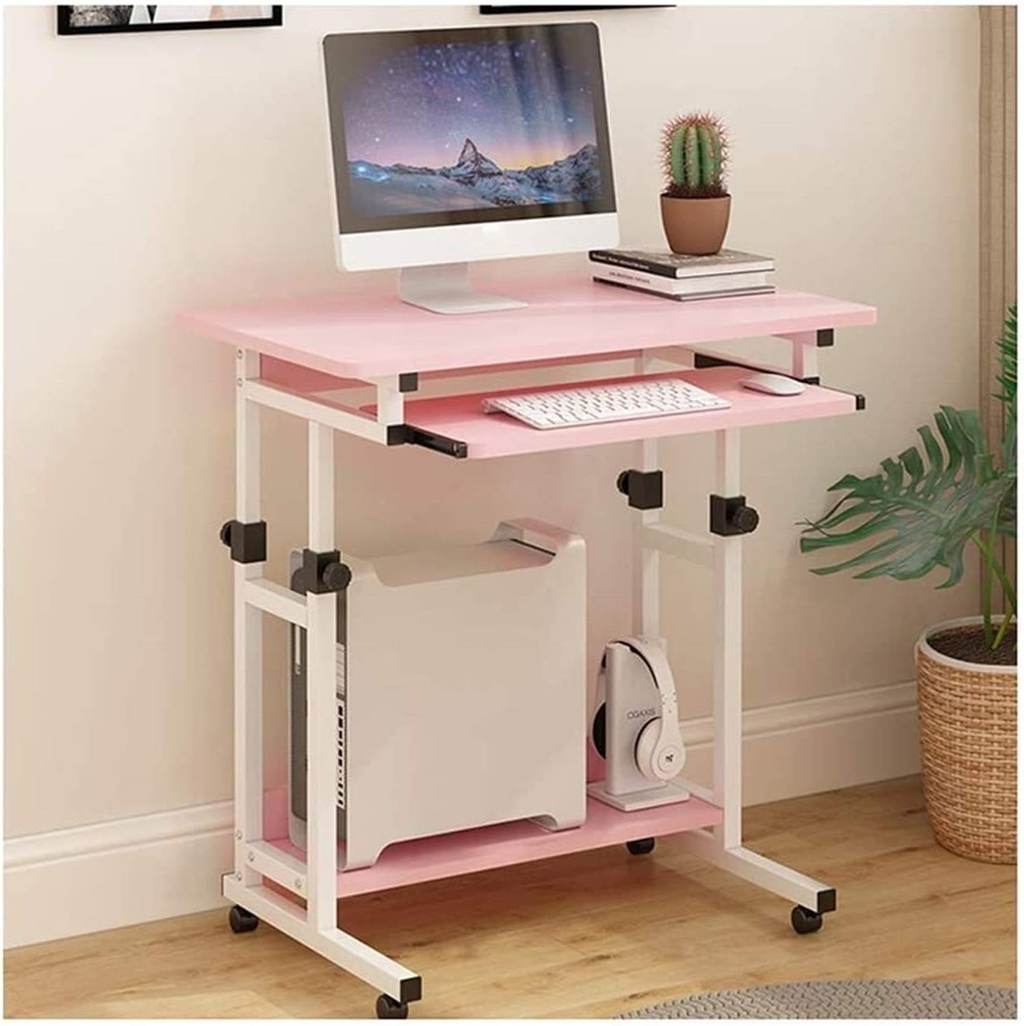 ベッドサイドテーブル キャスター付き ベッドサイドデスク C字型ベース ノートパソコンデスク ホームオ..