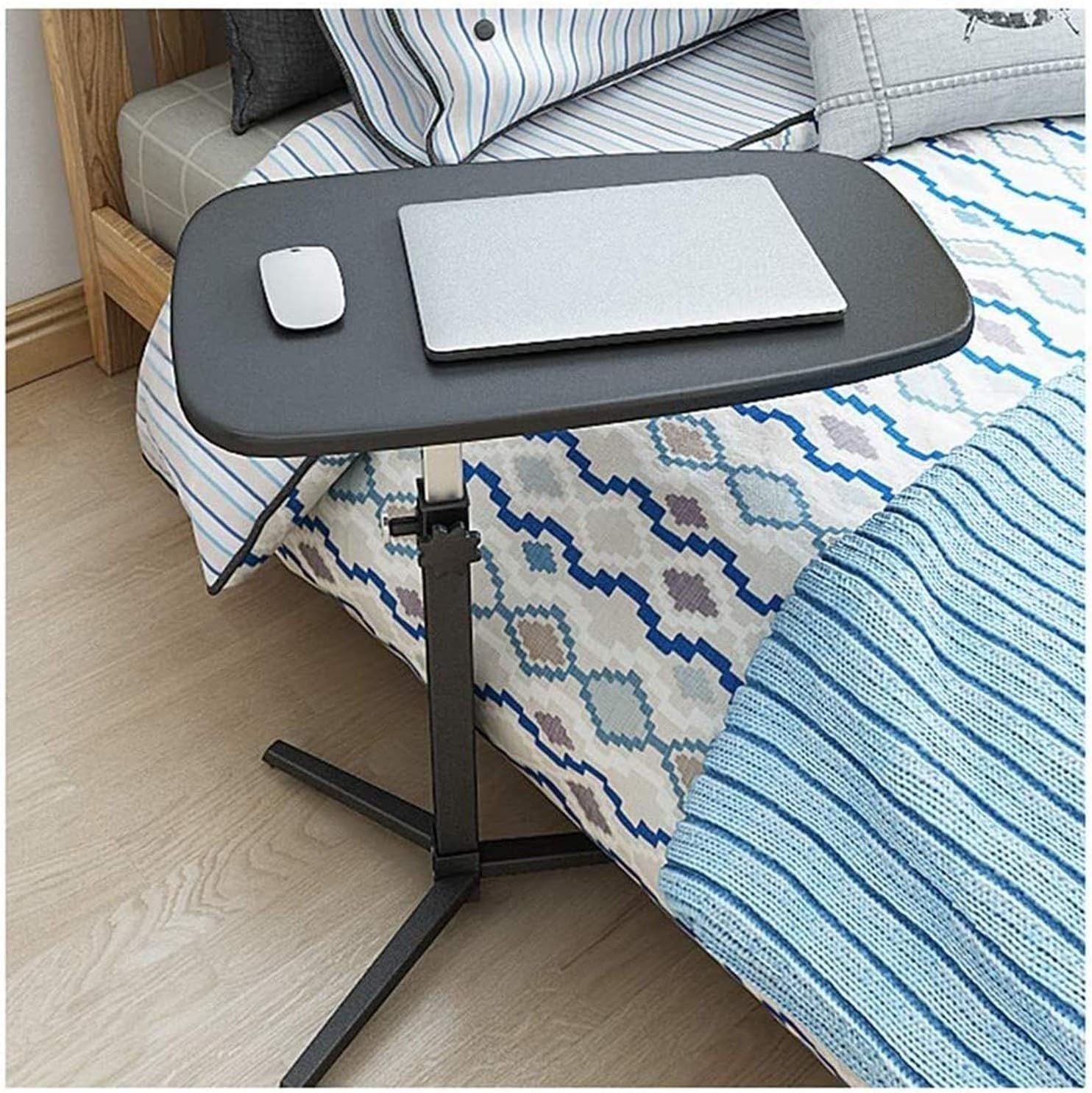 ベッドサイドテーブル キャスター付き ベッドサイドデスク C字型ベース ノートパソコンデスク ホームオ..