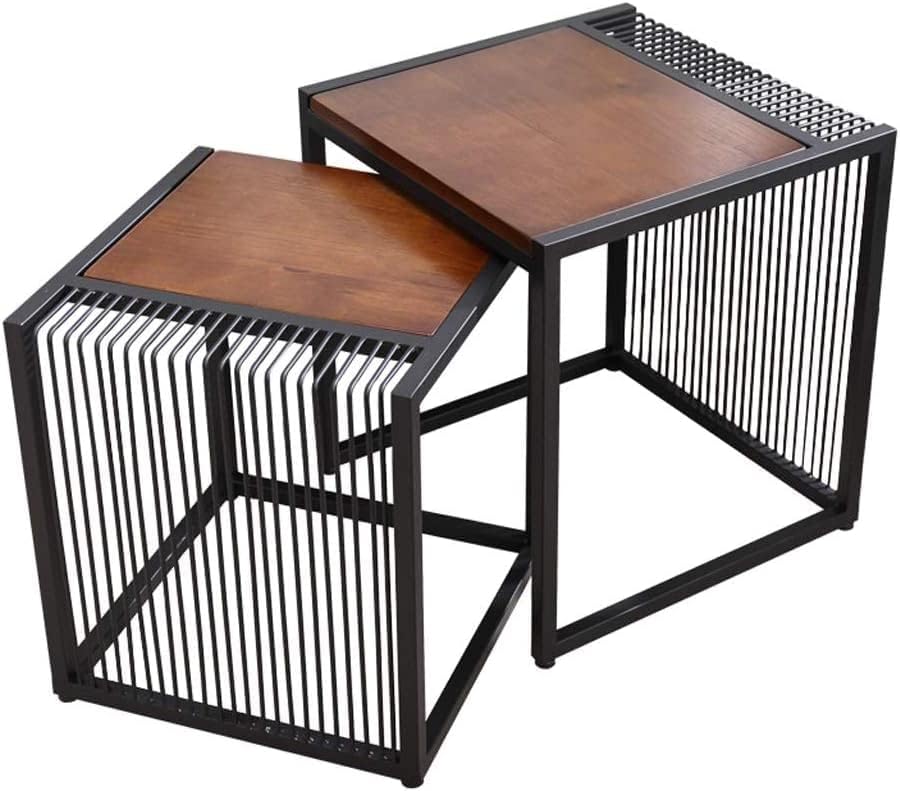 コーヒーテーブル ネストテーブル コーヒーテーブル リビングルーム用 木製卓上 メタルフレームテーブルセット 2個 サイドテーブル リビングルーム (色 : ブ...