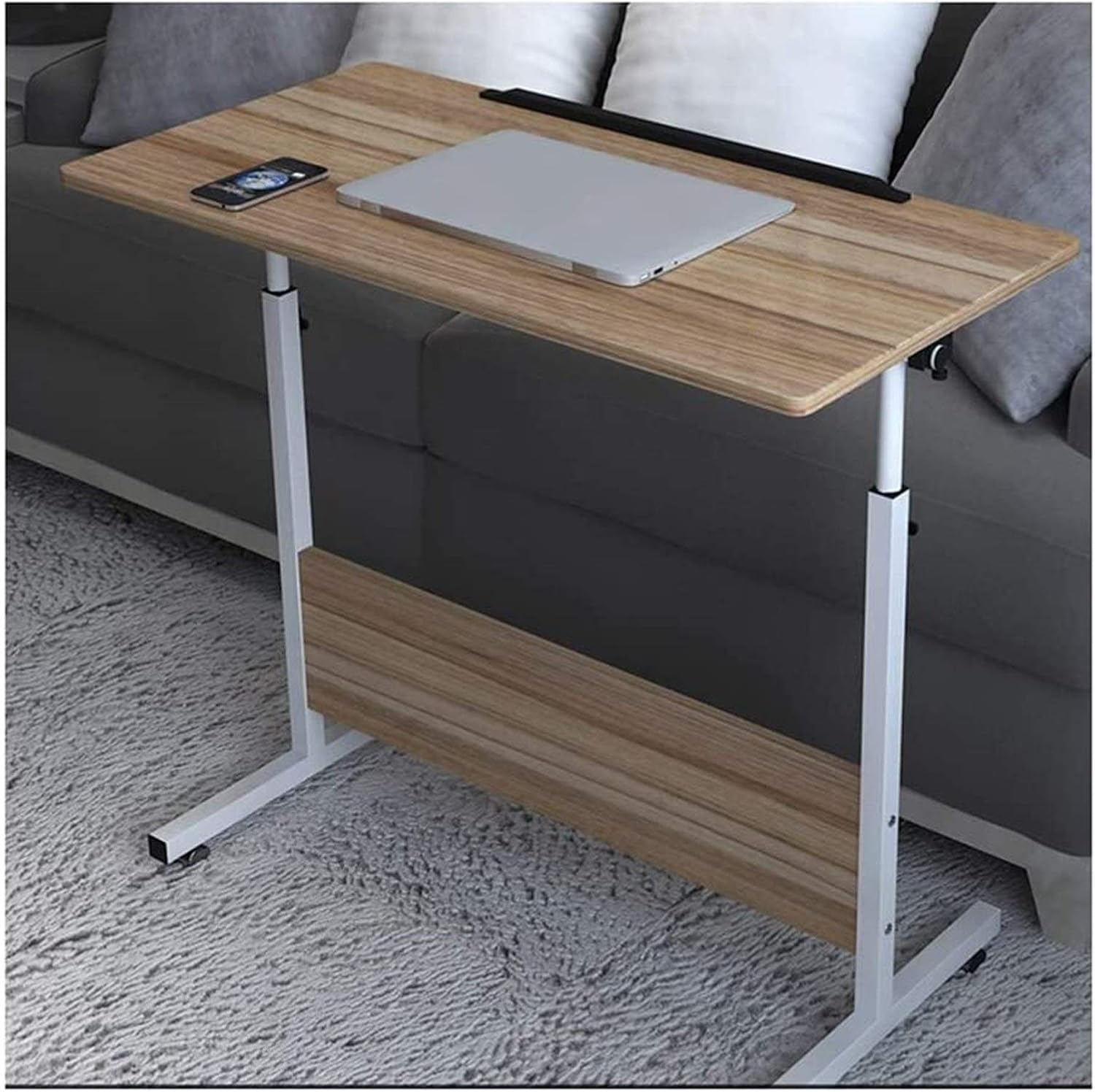 ベッドサイドテーブル キャスター付き ベッドサイドデスク C字型ベース ノートパソコンデスク ホームオ..