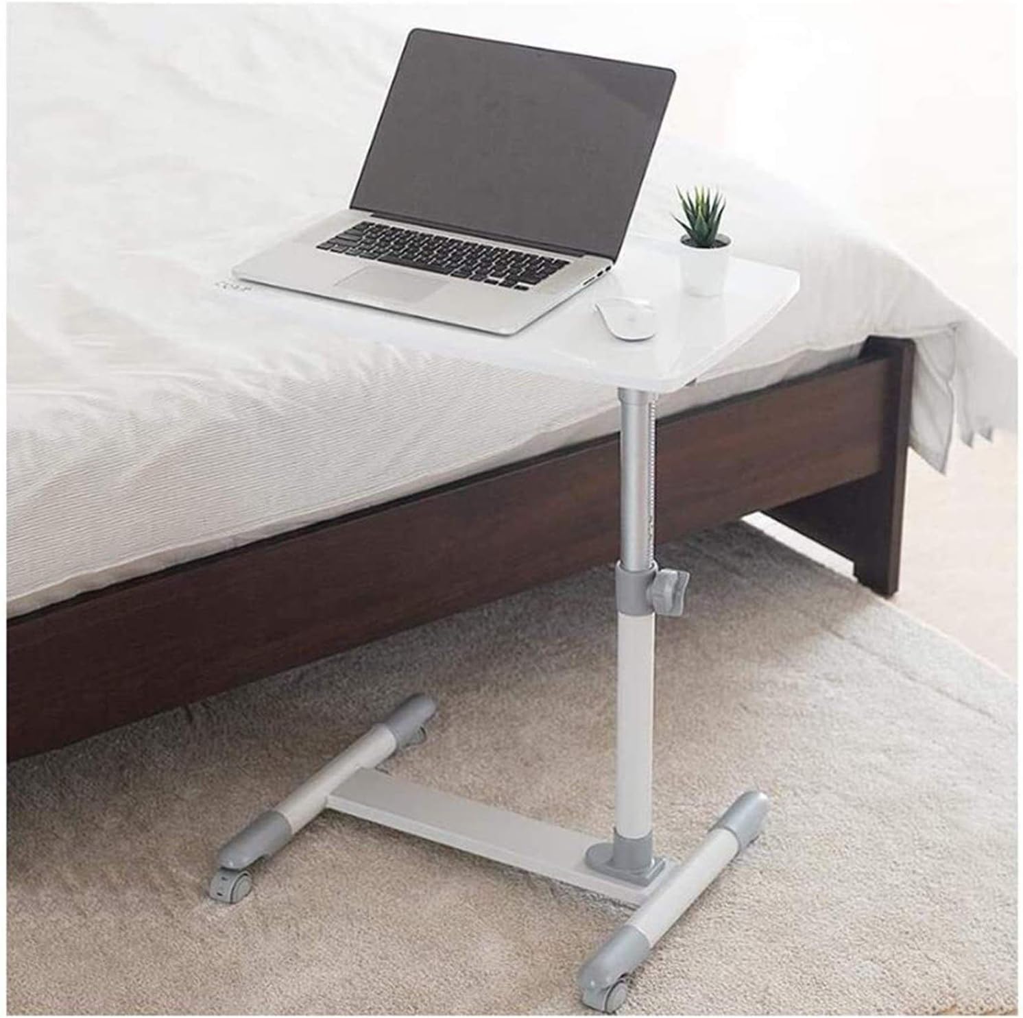 ベッドサイドテーブル キャスター付き ベッドサイドデスク C字型ベース ノートパソコンデスク ホームオ..