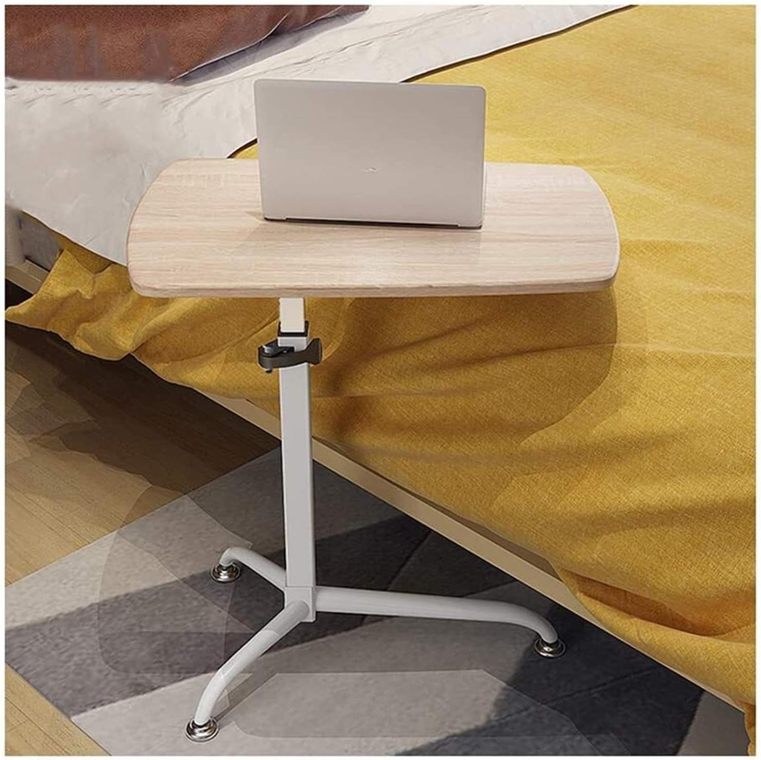ベッドサイドテーブル キャスター付き C字型ベース ノートパソコンデスク ホームオフィス 高さ調節可能..