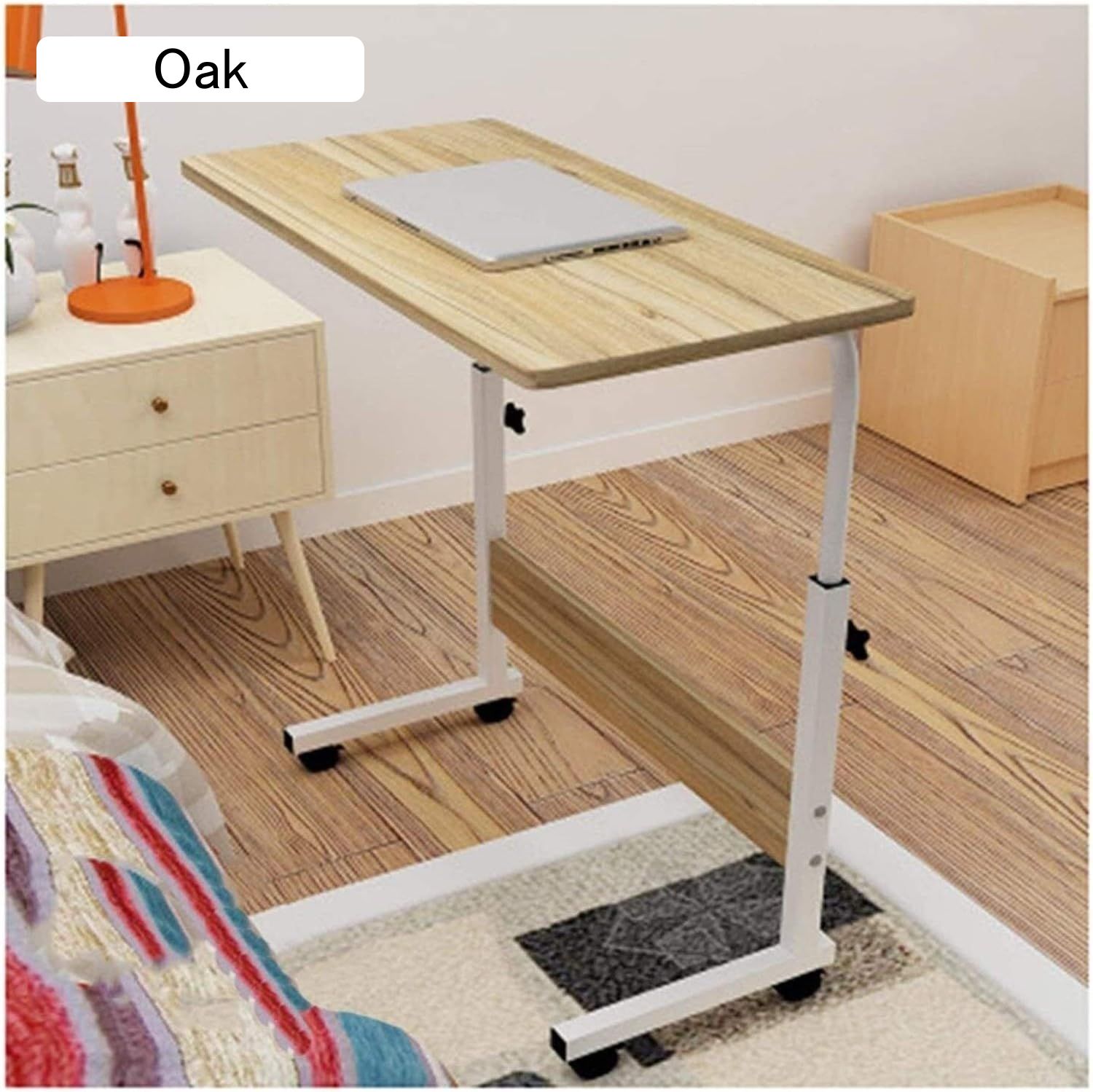 ベッドサイドテーブル キャスター付き ベッドサイドデスク C字型ベース ノートパソコンデスク ホームオ..