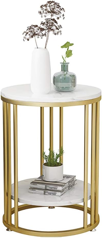 ラウンドコーヒーテーブル、2層大理石パターンエンドテーブルモダンスナックテーブル家庭用サイドテー..