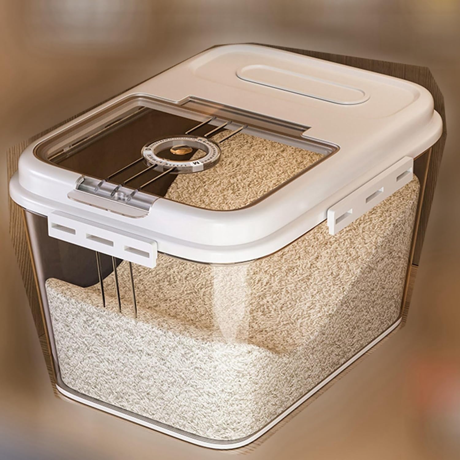 米櫃 米びつ クリア ライスボックス コンパクト 省スペース ワンクリック 密閉容器 収納容器 透明可視..