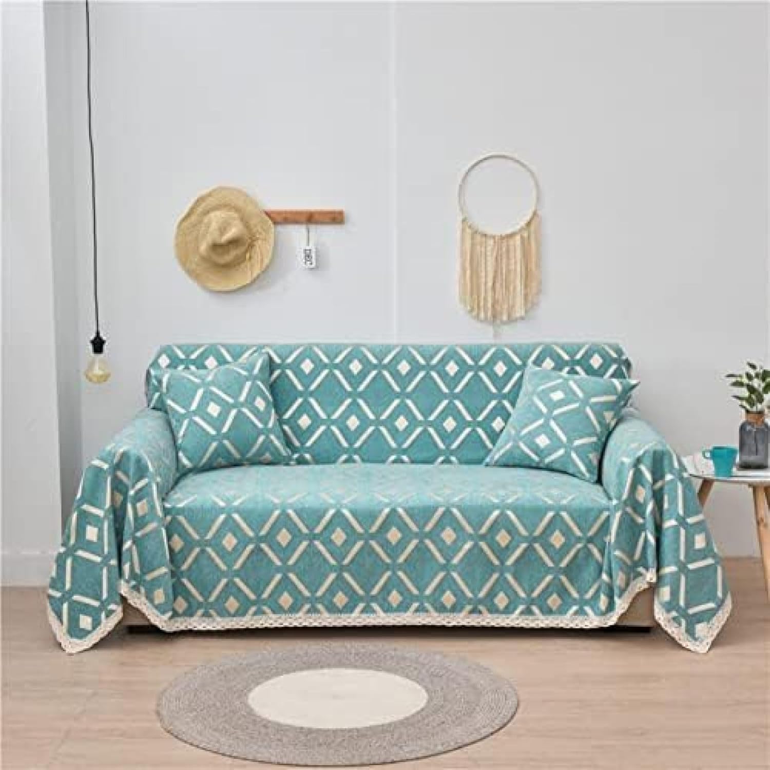 マルチカバー 北欧風 ソファーカバー かわいい 長方形 多機能のブランケット レース付き シェニール 1..