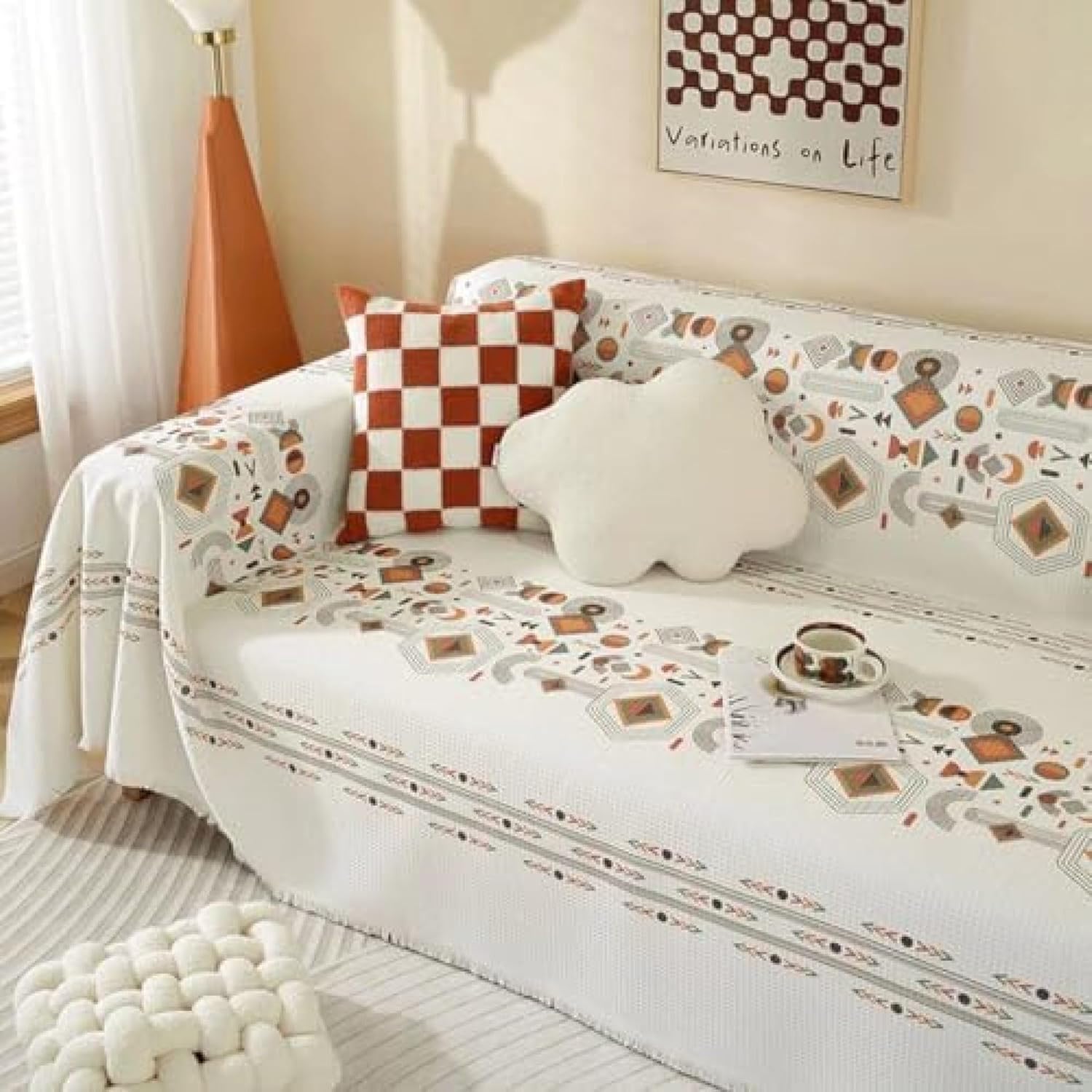 マルチカバー 北欧風 ソファカバー 3人掛け 肘あり 肘なし マルチカバー かけるだけ おしゃれ ソファーシーツ 長方形 大判 犬猫対策 ソファカバー テーブルクロス 防塵カバー 綿麻混紡 四季通用