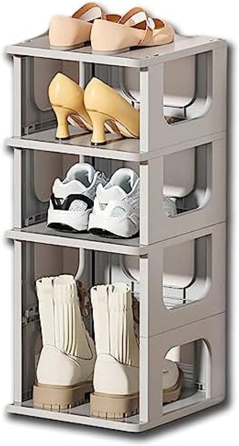 狭い靴ラック、4段靴収納キャビネット、自立型靴ラック、省スペースブーツの保管と整理、工具不要の組..