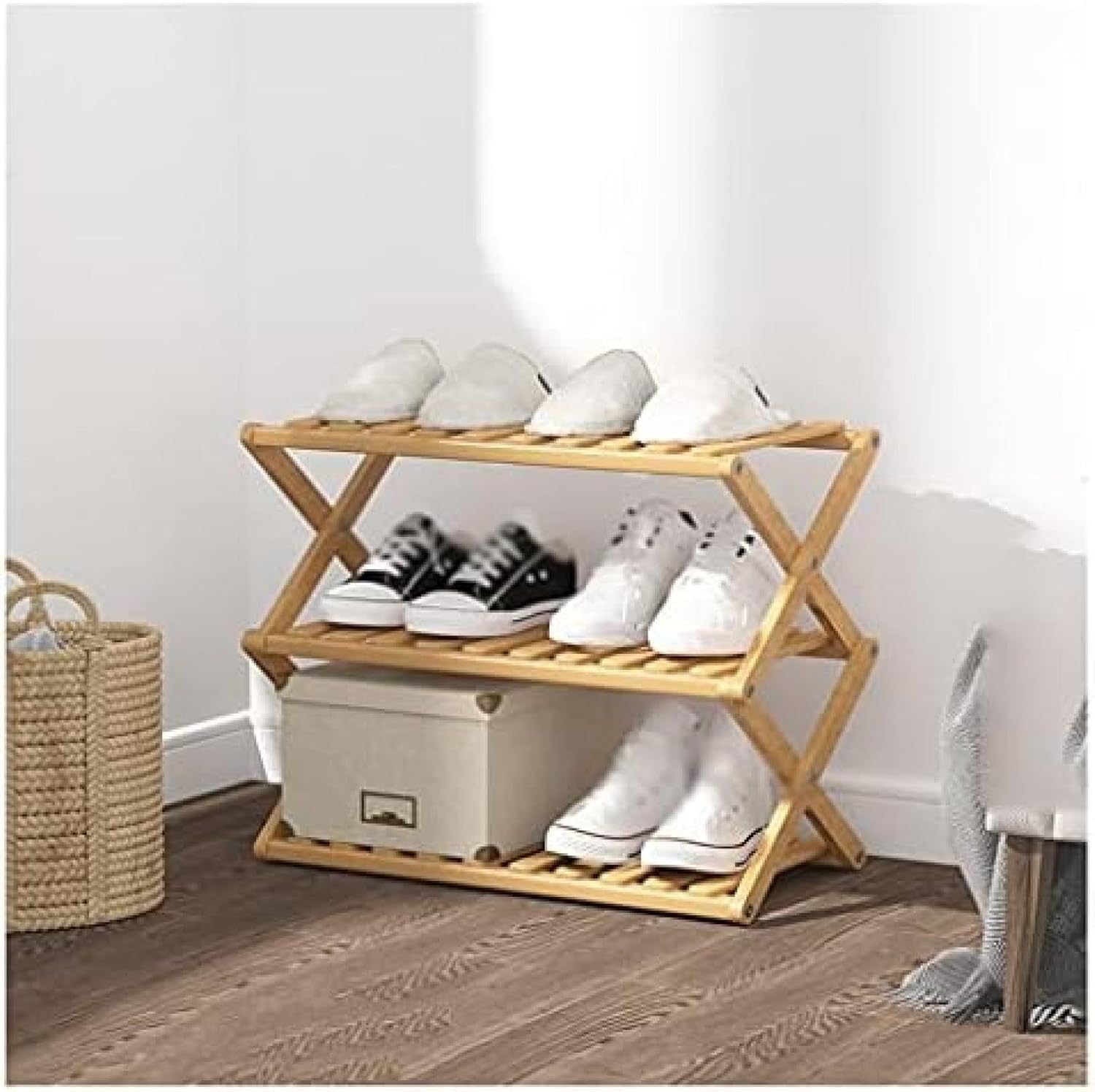 靴棚多機能折りたたみ靴棚ホームドア履き替え棚リビング寝室廊下棚/ブラウン/50*28*41 Cm