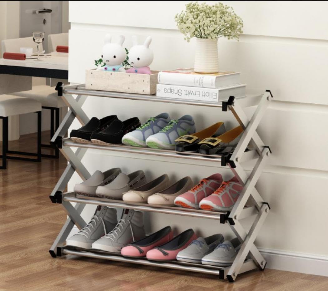 シューズラック ステンレスラック 多段ラック 折り畳み可能 持ち運び 靴ラック アウトドア 省スペースラック スリムラック 収納棚 組立不要ラック 通気ラック オープンラック (65cm 7段)