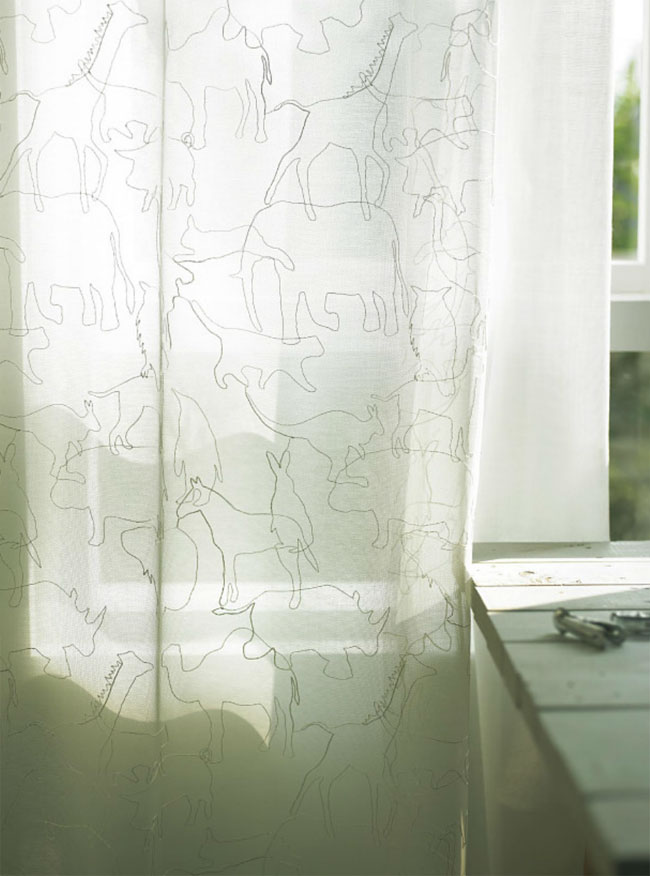 アニマル柄刺繍のシアーレースオーダーカーテン[U-6018]