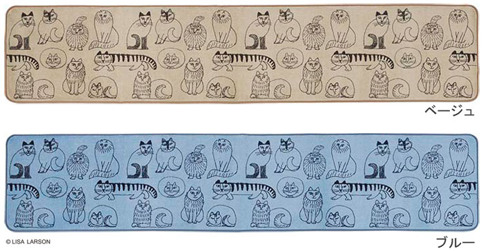 リサ・ラーソン スケッチ キッチンマット[QE1404-45・QE1404-65]日本製【サイズ：約50cm×240cm】デザイナーズブランド 【LISA LARSON】洗濯機洗いOK 滑り止め加工 抗菌 防臭 吸水 速乾