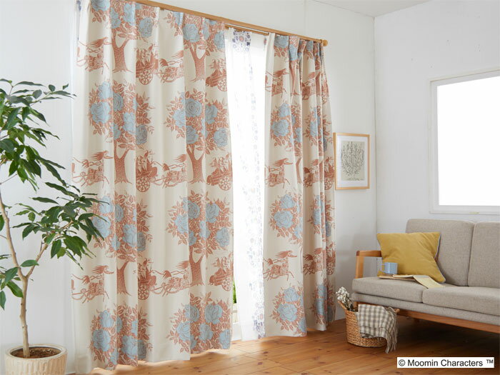 ムーミン キャラクターズ キャリッジ 遮光カーテン【サイズ：幅100cm×丈200cm】【2枚組】日本製Moomin Characters CARRIAGE curtainウォッシャブル 形状記憶加工 遮光2級 既製カーテン