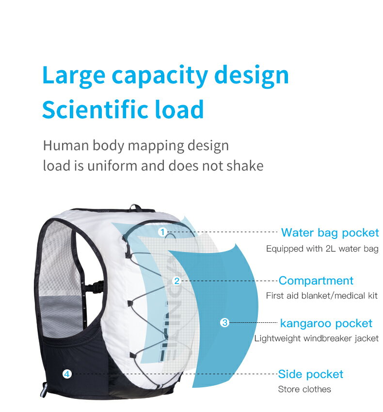 【AONIJIE】 5L (2色/4サイズ) トレラン ザック バック トレイルランニング スタイリッシュ ハイドレーション ベストパック バックパック ランニング ジョギング スポーツ マラソン 登山 リュック サイクリングバッグ 超軽量 自転車 C9108 2