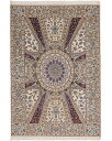 ペルシャ絨毯 ナイン産 ハビビアン工房 ウール 約160cm x 235cm リビングサイズ ダイニングサイズ アイボリー メダリオン 唐草模様 ウール シルク...