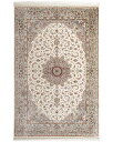 ペルシャ絨毯 カシャーン産 パディディ工房 シルク 約197cm x 298cm リビング ダイニング 絹 アイボリー 白色 サラサラ ツヤツヤ 艶 光沢 上品...