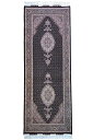 ペルシャ絨毯 ペルシャ タブリーズ 約80cm x 200cm ランナー ネイビー 紺色 ウール シルク マヒ柄 コルクウール ホットカーペット対応 床暖房対応...