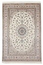 ペルシャ絨毯 ナイン 約210cm x 312cm ダイニングサイズ 約4畳 白色 ホワイト メダリオン 唐草模様 ウール シルク 羊毛 絹 最高級 ファインク...