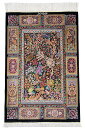 ペルシャ絨毯 シルク 約61cm x 89cm 玄関マットサイズ 絹 ブラック 黒 イスマイリ工房 千花文様 サラサラ ツヤツヤ 艶 光沢 上品 高級 メダリオン 唐草模様 ホットカーペット対応 床暖房対応 一年中 オールシーズン 現品限り 一点もの ペルシャ製 手織り