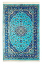 ペルシャ絨毯 クム 約132cm x 200cm 約2畳 リビングサイズ ブルー ライトブルー シルク 絹 青色 水色 サラサラ ツヤツヤ 艶 光沢 上品 最高級 ホットカーペット対応 床暖房対応 オールシーズン 一年中