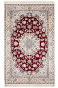 ペルシャ絨毯 ナイン 約155cm x 255cm リビング ダイニング 約2畳 アイボリー ワインレッド 赤色 メダリオン 唐草模様 ウール シルク 羊毛 絹...