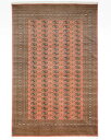 パキスタン絨毯 約197cm x 300cm ダイニング 約4畳 ローズピンク 長方形 羊毛 ウール ボハラ柄 幾何学模様 滑らか ツヤツヤ サラサラ ホットカ...
