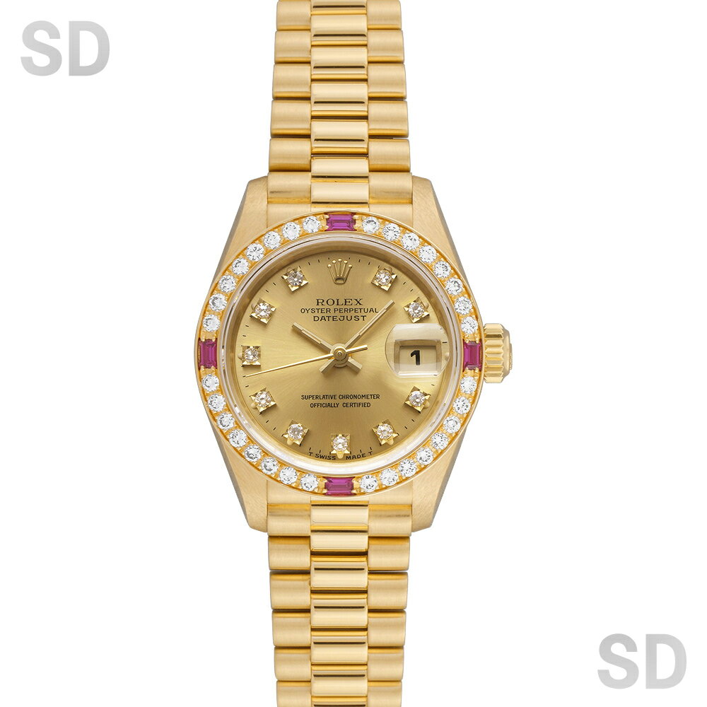 【無金利60回ローン】ROLEX ロレックス デイトジャスト 69068G シャンパン/ダイヤ/ダイヤルビーベゼル レディース 【中古】