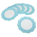 Good-L アンティークレース風ビニールコースター 白×ブルー 直径100mm 厚み2mm 【6枚組】 おしゃれ シック 水洗い コップ ギフト