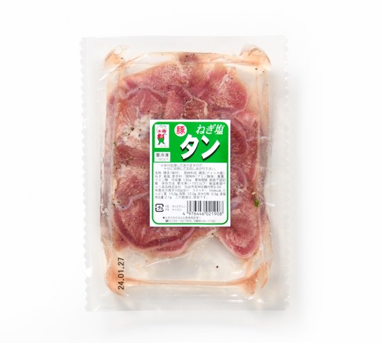 商品特徴：やわらかい豚タンを独自の塩ダレで味付けしました 原材料名：豚舌（アメリカ産）、ねぎ、食塩、香辛料/調味料（アミノ酸等）、重曹、クエン酸 栄養成分表示（100g当たり）：エネルギー/164kcal　たんぱく質/13.0g　脂質/12.2g　炭水化物/0.5g　食塩相当量/2.1g 冷凍便にてお送りします