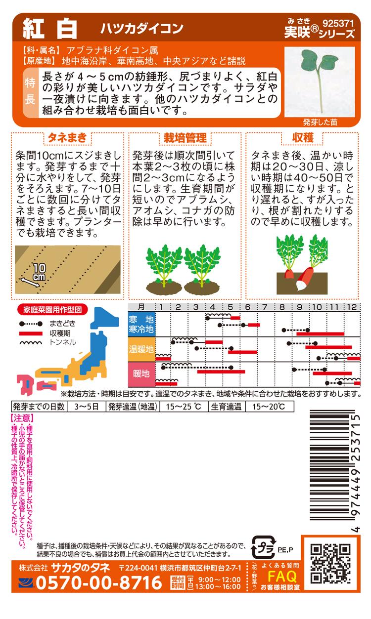 【 紅白 】 はつか大根 種 二十日大根 ハツカダイコン サカタのタネ