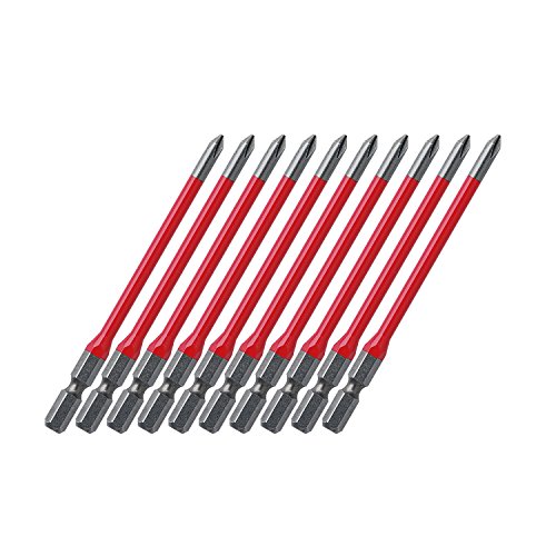 10本入マルチカラー/プラス1x100(10本)/AC-16M・Size:プラス1x100(10本)・パッケージ個数:1・サイズ:＋1x100・入数:10本組・仕様:段付タイプ、先端:マグネット入・シャンク径:6.35mm・色:赤、材質:クロムモリブデンバナジウム鋼商品紹介 ●まとめ買いに便利な10本袋入ビット ●色で先端サイズの見分けが簡単 ●先端精度抜群でアンビルに影響のない両端非塗装 ●セット本数:10本 ●形状:段付 ●先端サイズ:プラス(+1) ●全長:100mm ●溝位置:13mm ●軸径:対辺6.35mm六角軸、段付部4.5mm丸軸 ●塗装色:赤色 ●マグネット:あり ●包装:袋入 より ●色で先端サイズの見分けが簡単なカラー塗装仕様 ●カラー塗装の種類は赤・・・+1、黄色・・・+2、緑・・・+3で色分け ●ビット両端部（先端・後端）は非塗装なので、先端精度は抜群。電動ドライバー装着時に塗装部分が邪魔にならない ●ビットを多く使用される方には便利な10本袋入れタイプ ●ビスを落としにくいマグネット付