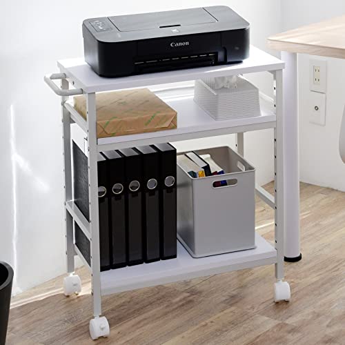 山善(YAMAZEN) デスク サイドワゴン キャスター付き 幅35×奥行55(61.5)×高さ70cm A4対応 棚板高さ調節 プリン 送料無料