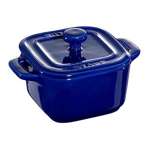 staub ストウブ 「 スクエア ココット グランブルー 」 ペア セラミック 耐熱 保存 容器 電子レンジ対..