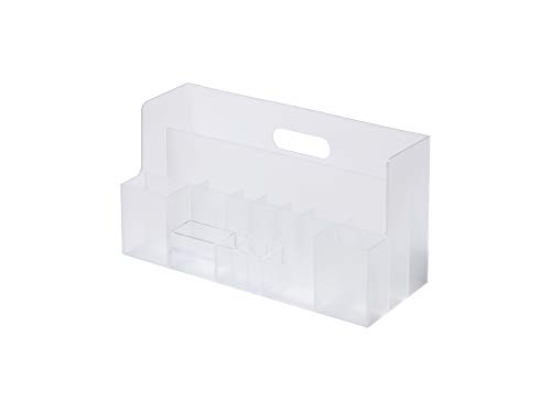 オーガナイザーホワイト(半透明)/ワイド/LM-03・Color:ホワイト(半透明)Size:ワイドStyle:オーガナイザー・パッケージ個数:1・本体サイズ: 約W34×D13.1×H18.2cm・本体重量: 約772g・付属品: ミニボックス(クリップ、スタンド、トレー) 各1個、パーテイション 6枚・素材 本体・パーテイション/ポリプロピレン、中容器/スチロール樹脂・生産国:日本ステーショナリー収納に便利なMEDIXシリーズ。様々な機能を持ったモジュールアイテムを収納量に合わせ多段化したり組み合わせたりする事で、自分の目的通りの収納システムが構築できます。