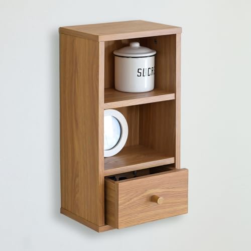 山善(YAMAZEN) ウォールシェルフ 壁掛け棚 小引出し付き ラック 飾り棚 壁掛け 収納 壁面収納 棚 幅20×..