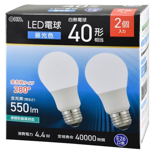オーム(OHM)オーム電機 LED電球 E26 40形相当 昼光色 2個入 LDA4D-G AG59 2P 06-5465 送料無料